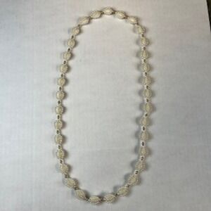 Vintage Cream Beaded Station Necklace White Seed Pearl Wrap Gold Tone 28 Inch